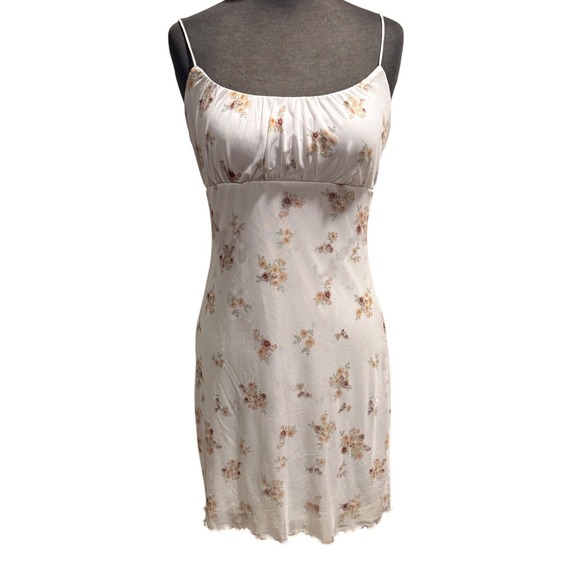No Comment Dresses & Skirts - No Comment NY LA Floral Mesh Mini Dress White Sleeveless Spaghetti Strap Large